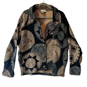 Paco Soler Vintage jacket S M Beige Black 100% Cotton Womens Heavy knit